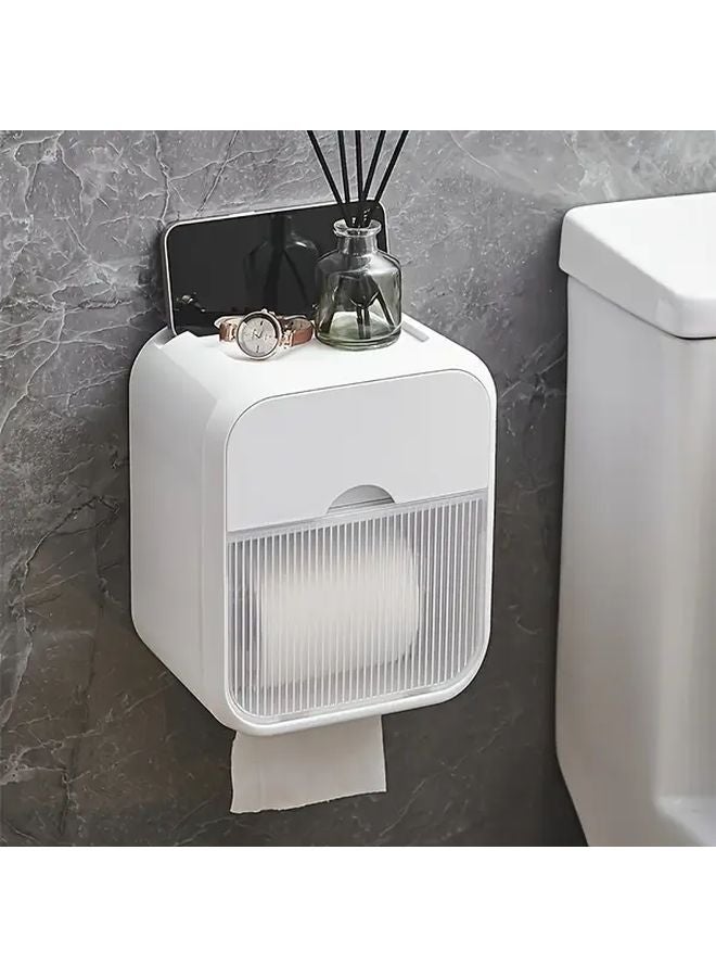 حامل ورق الحائط الأبيض المقاوم للماء مع رف تخزين منظم الحمام - Image 1